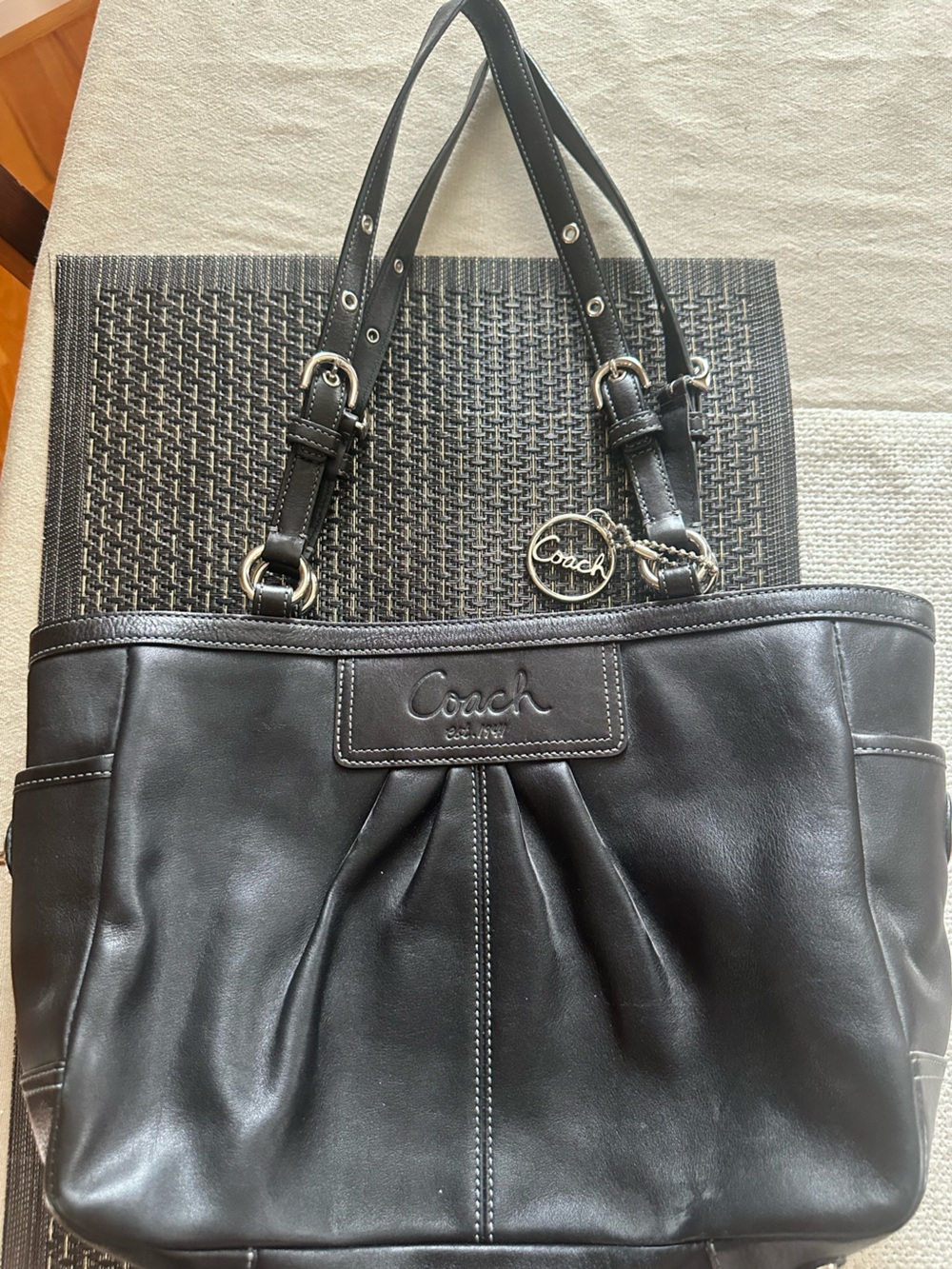 Coach Black Leather Shoulder Bag with Silver Hardware